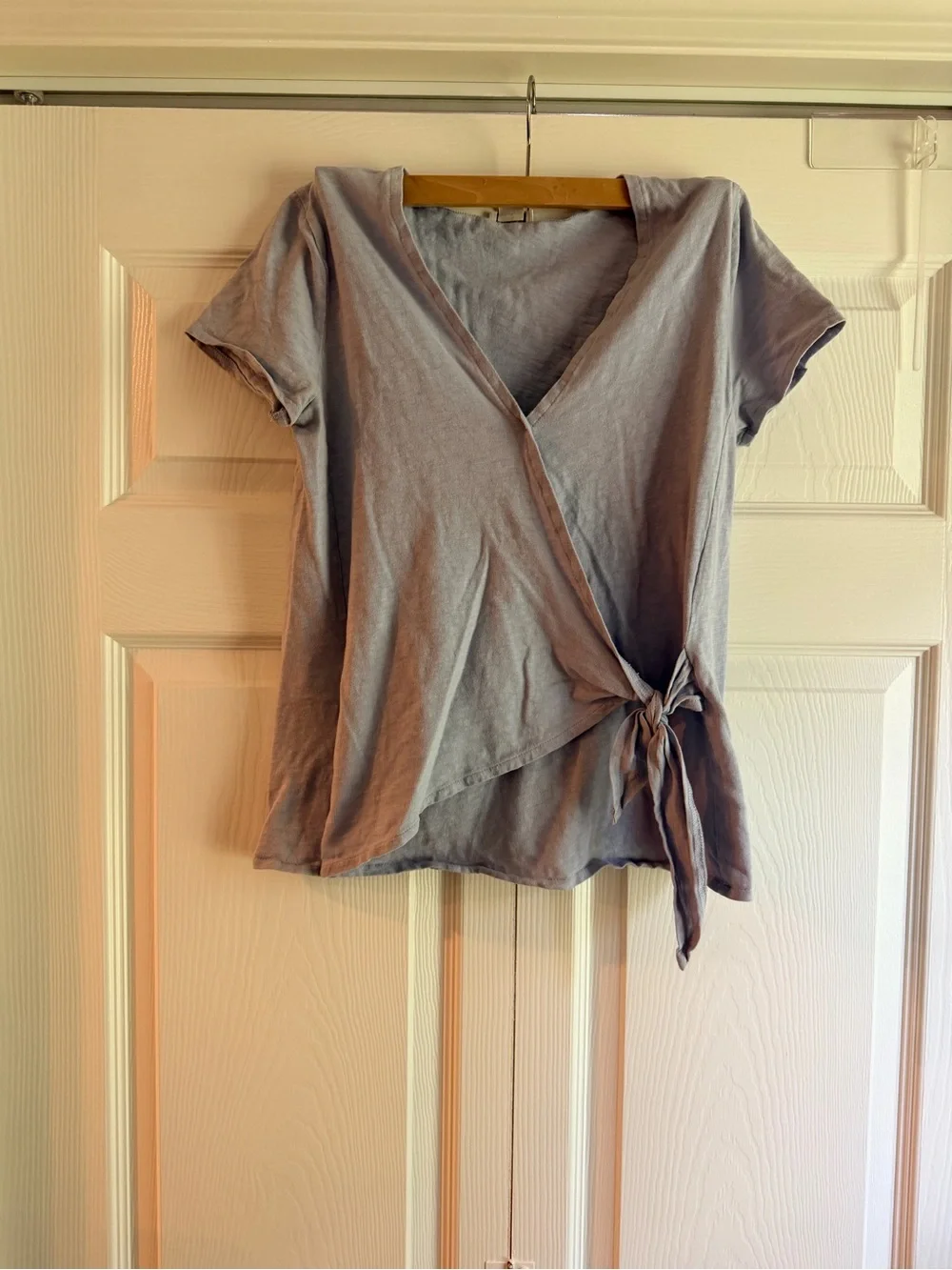 J. Crew Lavender Short-Sleeve Wrap Tie Top